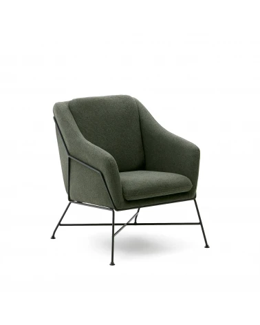 Brida armchair in green and steel legs with black finish