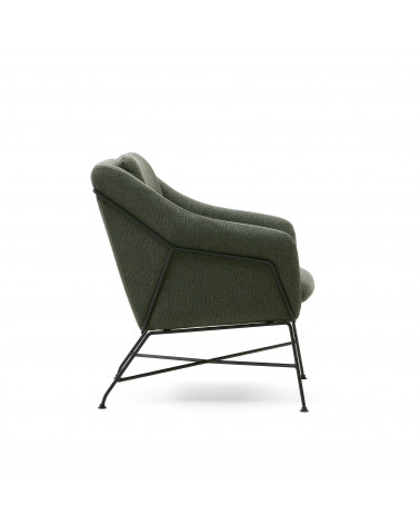 Brida armchair in green and steel legs with black finish