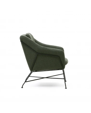 Brida armchair in green and steel legs with black finish