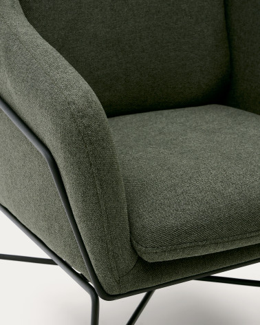 Brida armchair in green and steel legs with black finish