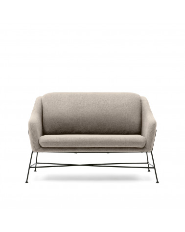 Brida 2-seater sofa in beige and steel legs with black finish, 128 cm