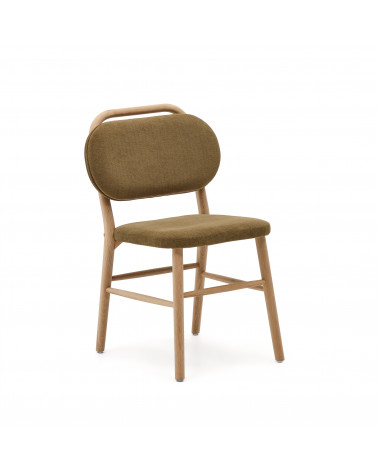 Helda chair in green chenille and solid oak wood