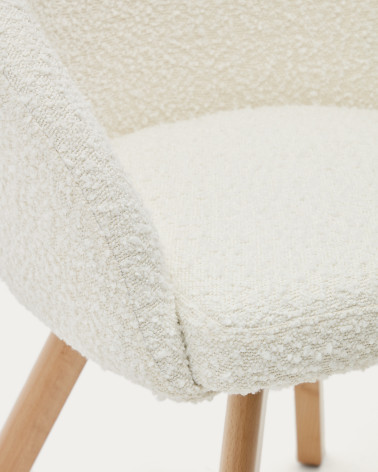 Marvin swivel chair in white fleece with solid beech wood legs in a natural finish
