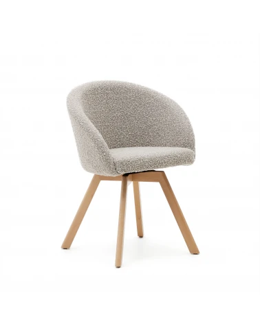 Marvin swivel chair with grey fleece and beech wood legs in a natural finish