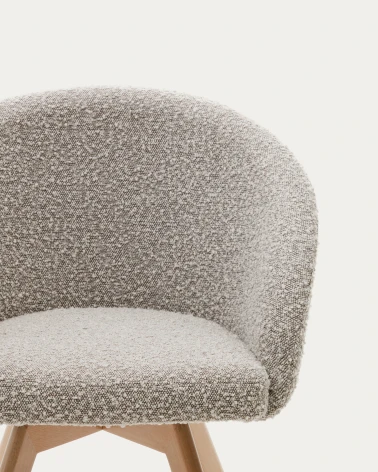 Marvin swivel chair with grey fleece and beech wood legs in a natural finish