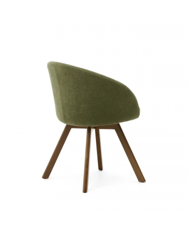 Marvin green chenille swivel chair with solid beech wood legs with a walnut finish