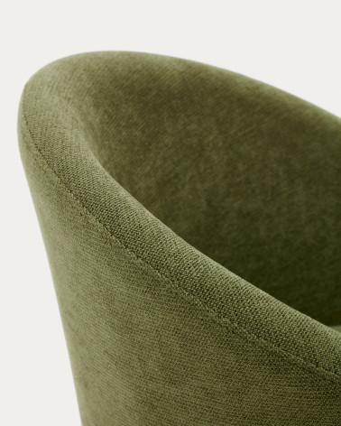 Marvin green chenille swivel chair with solid beech wood legs with a walnut finish