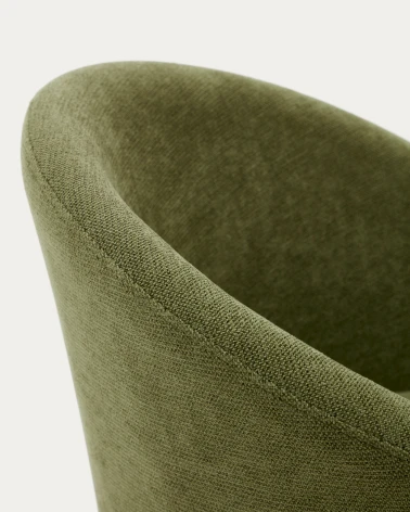 Marvin green chenille swivel chair with solid beech wood legs with a walnut finish