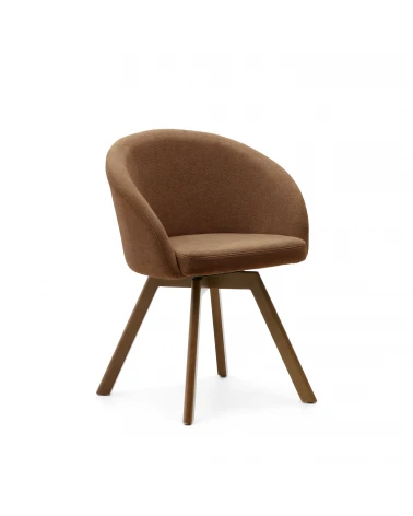 Marvin brown chenille swivel chair with solid beech wood legs with a walnut finish