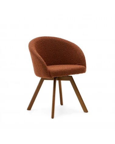 Marvin brown fleece swivel chair with solid beech wood legs in a walnut finish