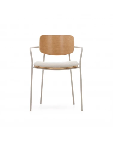 Maureen stackable chair in natural oak veneer with beige legs