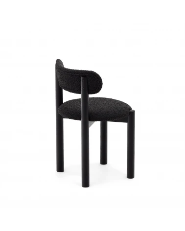 Nebai chair in black fleece and solid oak wood structure with black finish