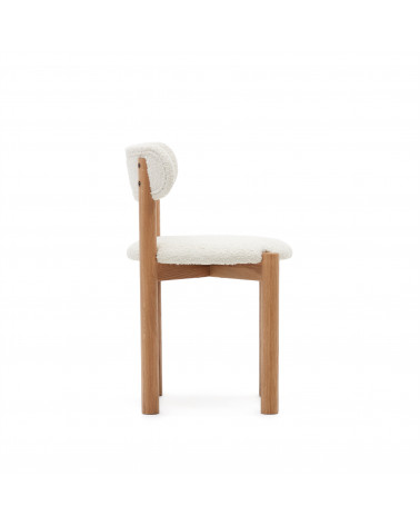 Nebai chair in white fleece and solid oak wood structure with natural finish