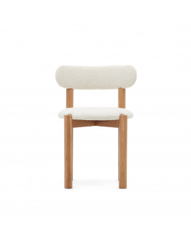 Nebai chair in white fleece and solid oak wood structure with natural finish