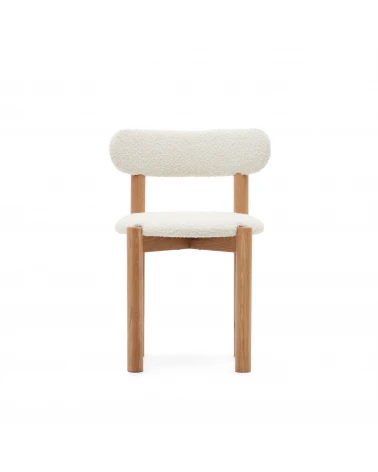 Nebai chair in white fleece and solid oak wood structure with natural finish