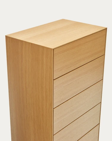 Vedrana 5 drawer chest of drawers in oak veneer with black steel legs, 60 x 114 cm