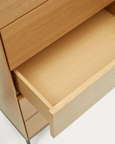 Vedrana 5 drawer chest of drawers in oak veneer with black steel legs, 60 x 114 cm