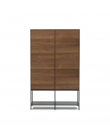 Vedrana 4 door tall sideboard in walnut veneer with steel legs, 97.5 x 160 cm