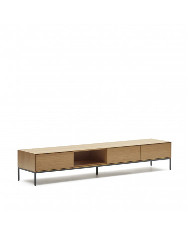 Vedrana 3 drawer TV stand in oak veneer with black steel legs, 195 x 35 cm