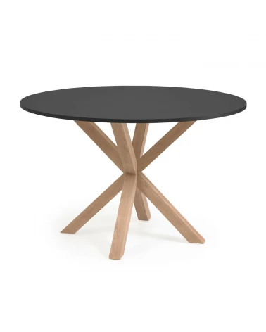 Full Argo round Ă 119 cm black laquered DM table with steel legs with wood-effect finish