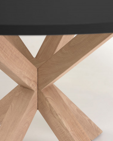 Full Argo round Ă 119 cm black laquered DM table with steel legs with wood-effect finish