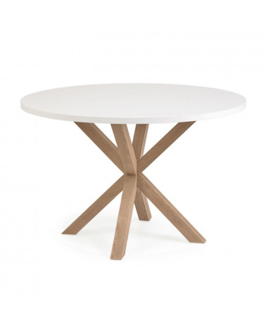 Full Argo round Ă 119 cm white melamine table with steel legs with wood-effect finish