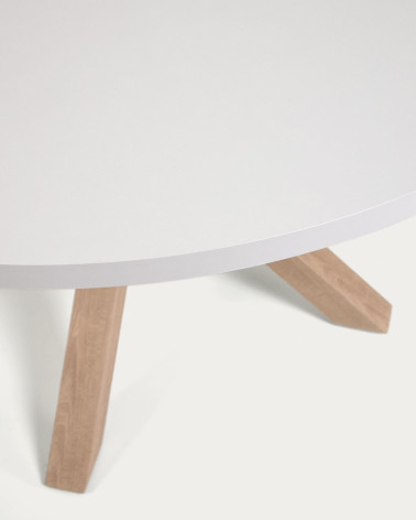 Full Argo round Ă 119 cm white melamine table with steel legs with wood-effect finish