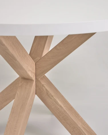 Full Argo round Ă 119 cm white melamine table with steel legs with wood-effect finish