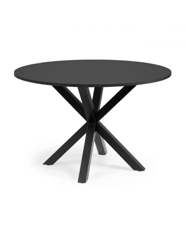 Full Argo round Ă 119 cm black laquered DM table with steel legs in black