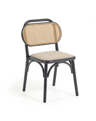 Doriane solid elm chair with black lacquer and upholstered seat