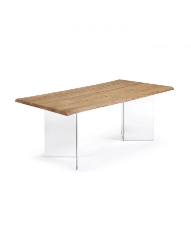 Lotty table in oak veneer with natural finish and glass legs 180 x 100 cm