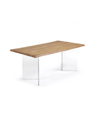 Lotty table in oak veneer with natural finish and glass legs 160 x 90 cm
