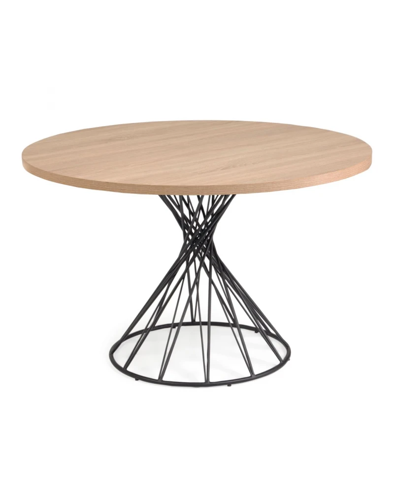 Niut round Ă 120 cm melamine table with natural finish and steel legs with black finish
