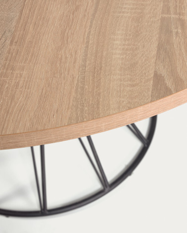Niut round Ă 120 cm melamine table with natural finish and steel legs with black finish