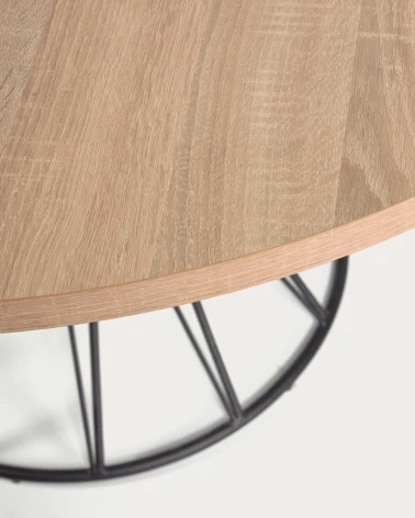 Niut round Ă 120 cm melamine table with natural finish and steel legs with black finish