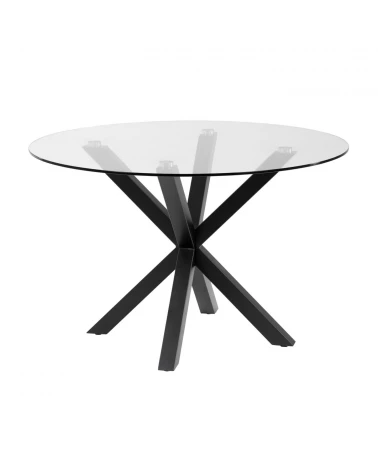 Full Argo round glass table with steel legs with black finish Ă 119 cm