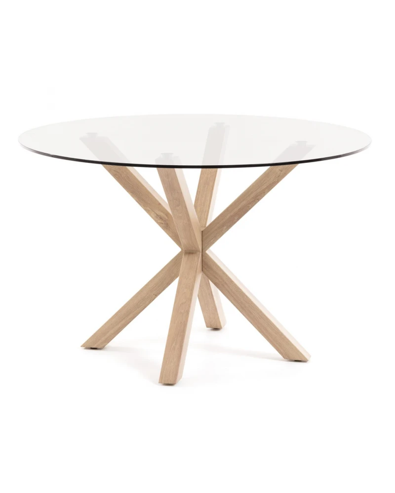 Full Argo round glass table with steel legs with wood-effect finish Ă 119 cm