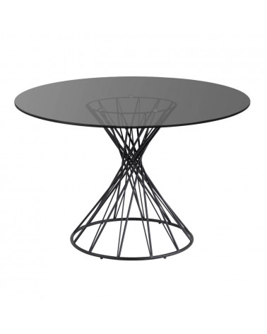 Niut round glass table with solid steel legs with black finish Ă 120 cm