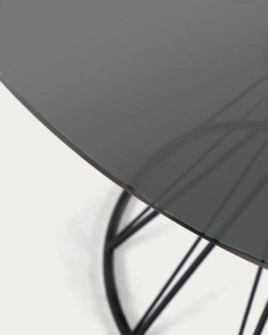 Niut round glass table with solid steel legs with black finish Ă 120 cm