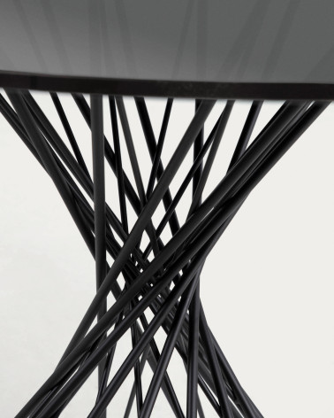 Niut round glass table with solid steel legs with black finish Ă 120 cm