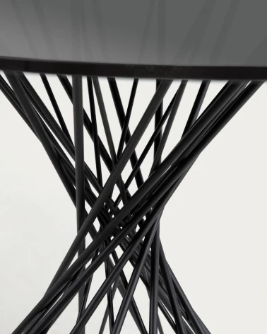 Niut round glass table with solid steel legs with black finish Ă 120 cm