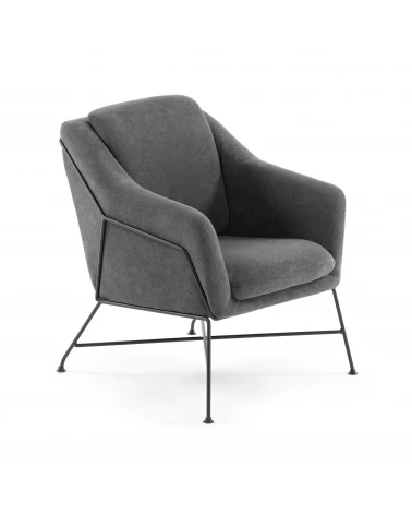 Brida armchair in dark grey with steel structure in black finish.