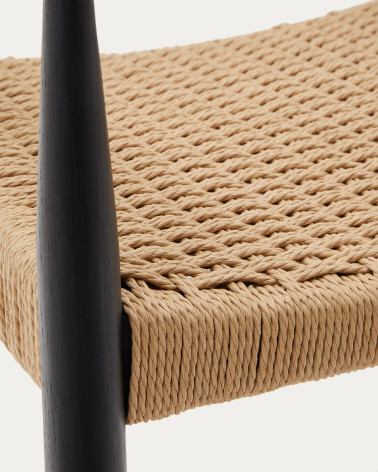 Analy chair with armrests in solid oak wood in a 100% FSC black finish and rope cord seat