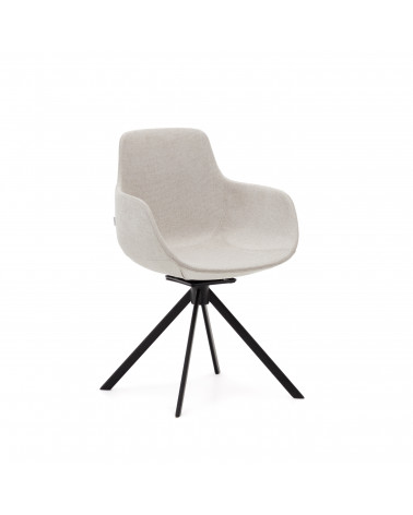 Tissiana self-centring swivel chair in beige chenille and matte black aluminium