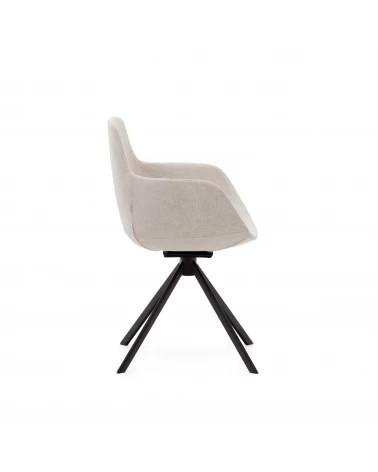 Tissiana self-centring swivel chair in beige chenille and matte black aluminium