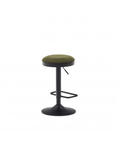 Zaib stool in dark green chenille and matt black steel height 58-80 cm