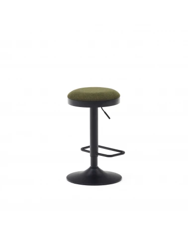 Zaib stool in dark green chenille and matt black steel height 58-80 cm