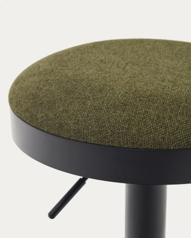 Zaib stool in dark green chenille and matt black steel height 58-80 cm