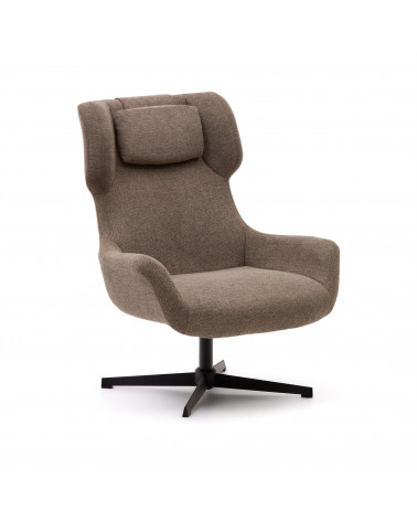 Zalina swivel armchair in light brown chenille and steel with black finish