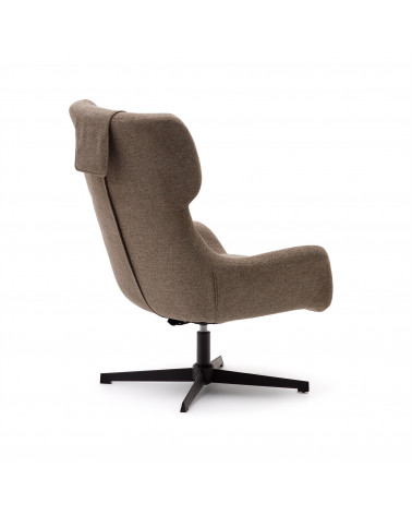 Zalina swivel armchair in light brown chenille and steel with black finish